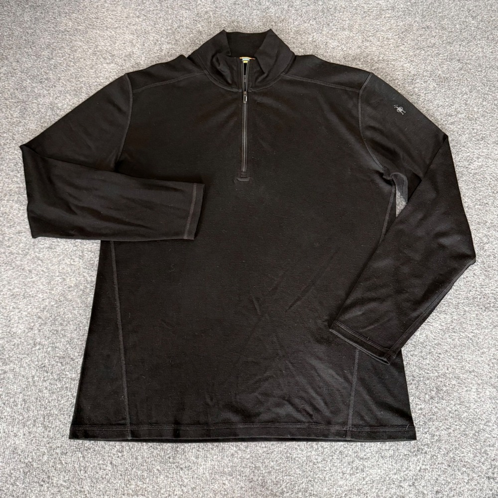 Smartwool Mens XL Black 100% Merino Wool Quarter Zip Base Layer Pullover Top